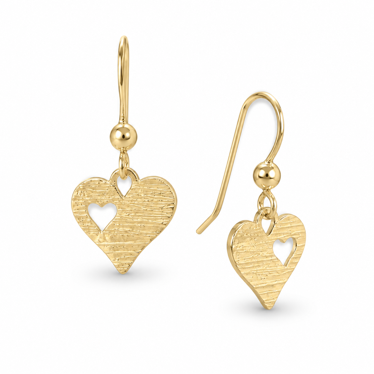 Laser Cut Heart French Wire Earrings 14K Gold Plated 925 Sterling Silver 23.5mm