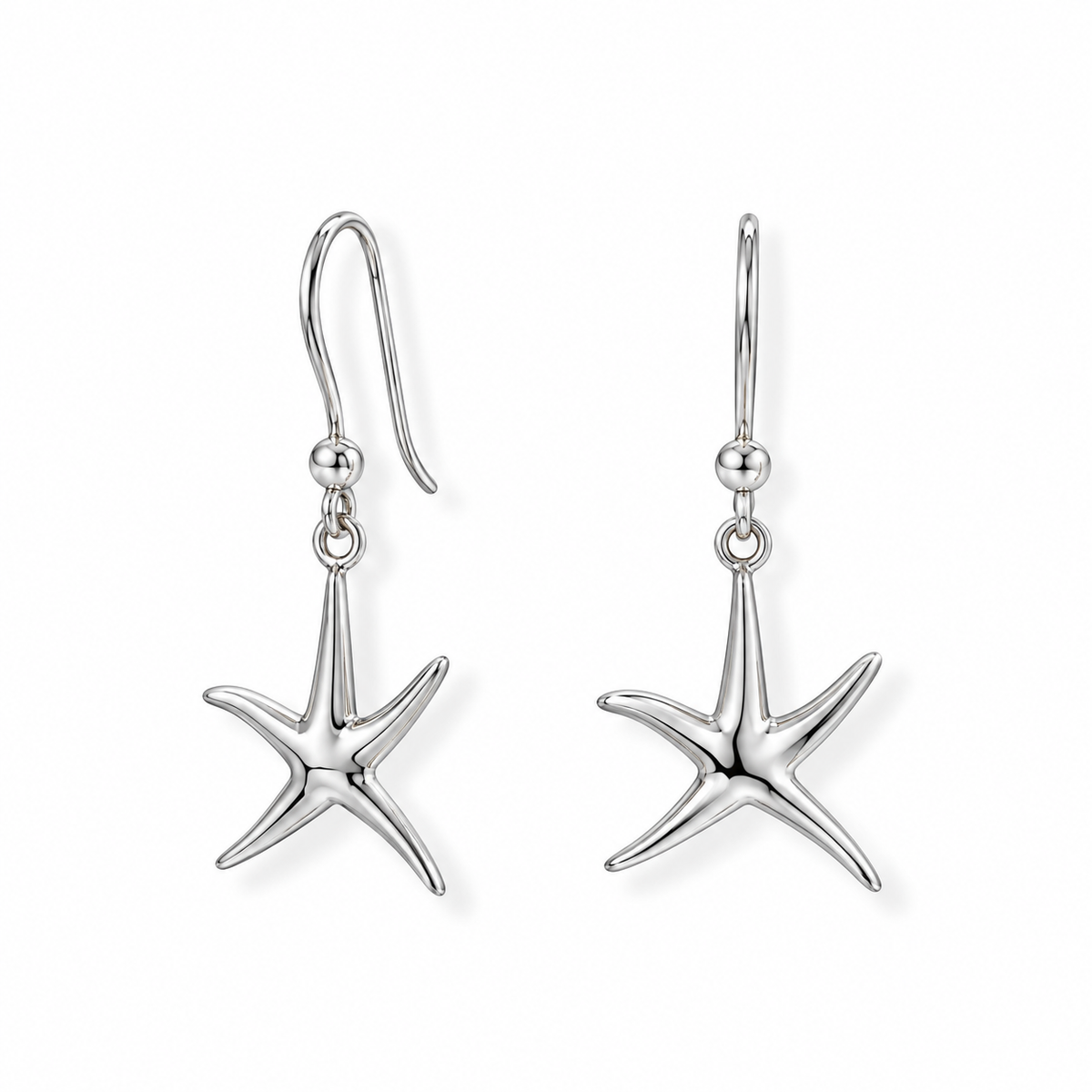 Starfish French Wire Drop Earrings Rhodium Plated 925 Sterling Silver 37mm