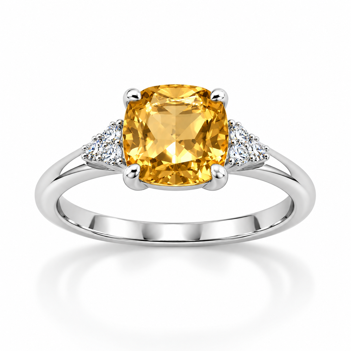 Sterling Silver Cushion Cut Citrine CZ Hug Ring 925 Silver 8x8mm 1.5mm Sizes 6-9