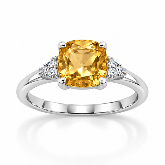 Sterling Silver Cushion Cut Citrine CZ Hug Ring 925 Silver 8x8mm 1.5mm Sizes 6-9