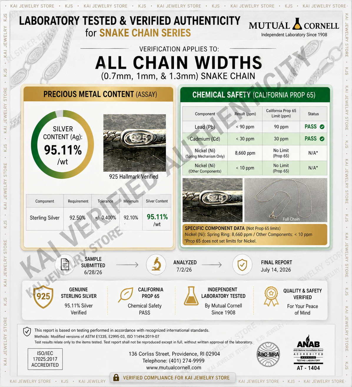Lab-Tested Italian Snake Chain Rhodium Plated 925 Sterling Silver 0.7-1.3mm