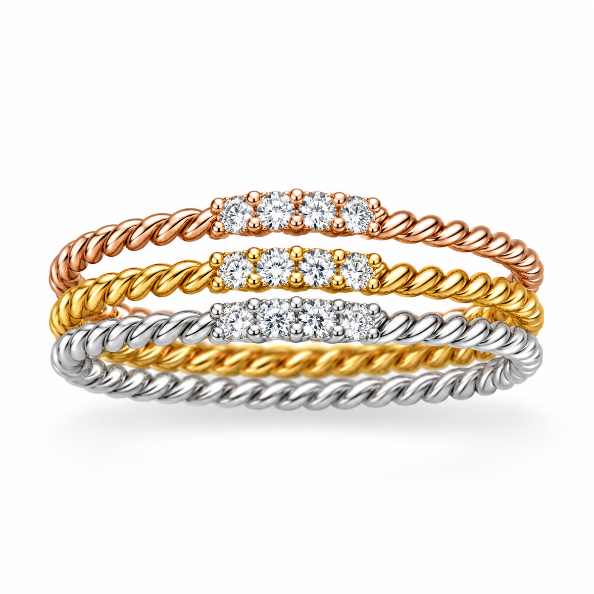 CZ Stacking Ring Set of 3 Silver 14K Gold Rose Gold 925 Silver 1mm CZ 1.5mm Sizes 4-9
