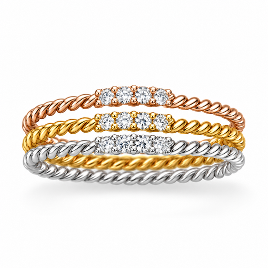 CZ Stacking Ring Set of 3 Silver 14K Gold Rose Gold 925 Silver 1mm CZ 1.5mm Sizes 4-9