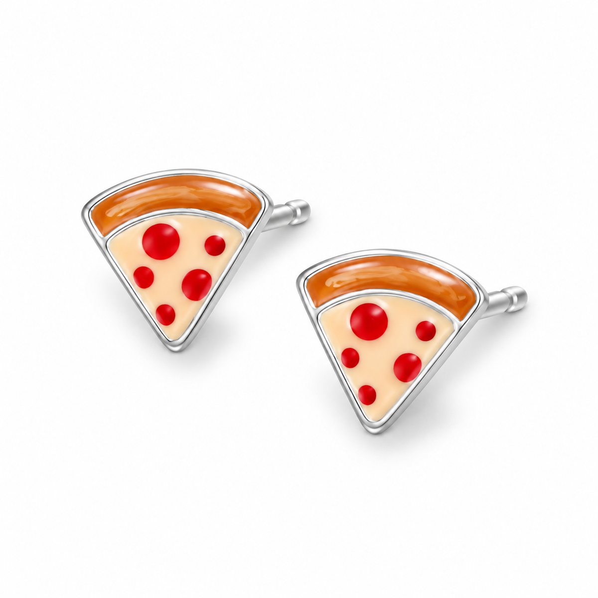 Pepperoni Pizza Slice Enamel Stud Earrings 925 Sterling Silver 8.2mm