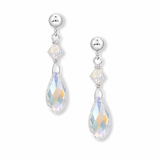 Swarovski AB Crystal Briolette Drop Ball Post Earrings 925 Sterling Silver 27mm