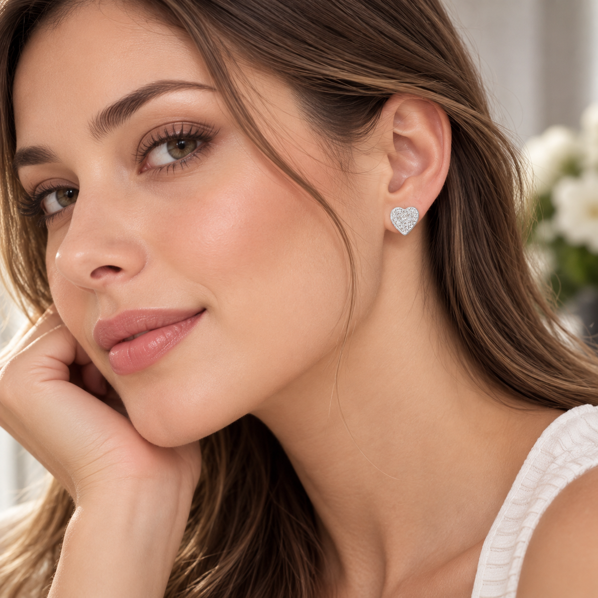 Micro Pavé CZ Heart Stud Earrings 925 Sterling Silver 8.5mm