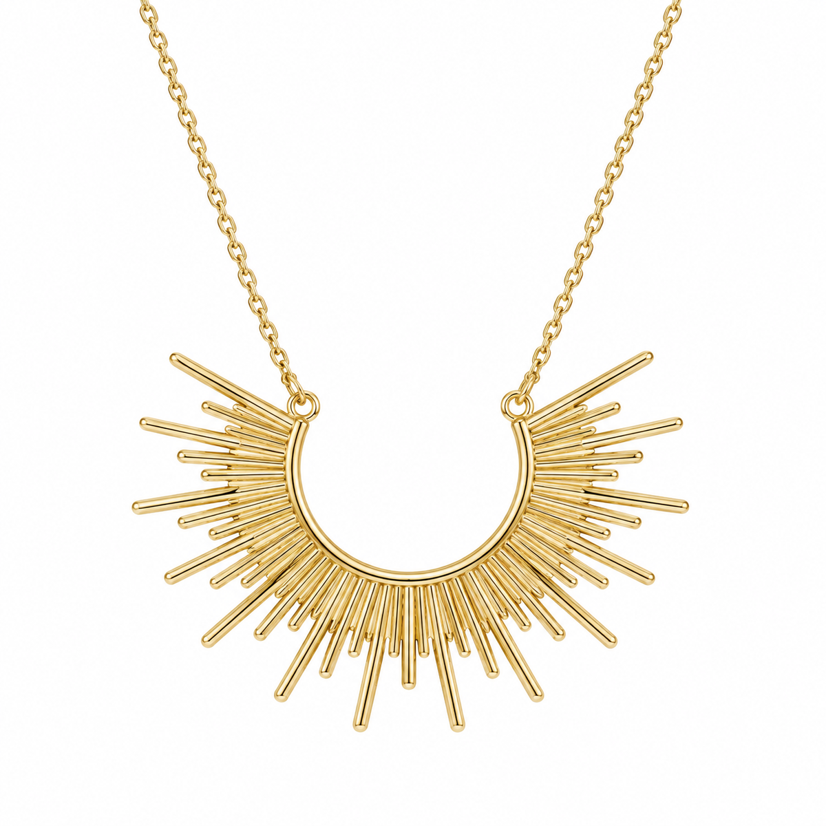 Sunburst Pendant Necklace 14K Gold Plated 925 Sterling Silver 1.75x1.25in 16+2in
