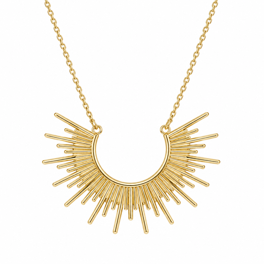 Sunburst Pendant Necklace 14K Gold Plated 925 Sterling Silver 1.75x1.25in 16+2in
