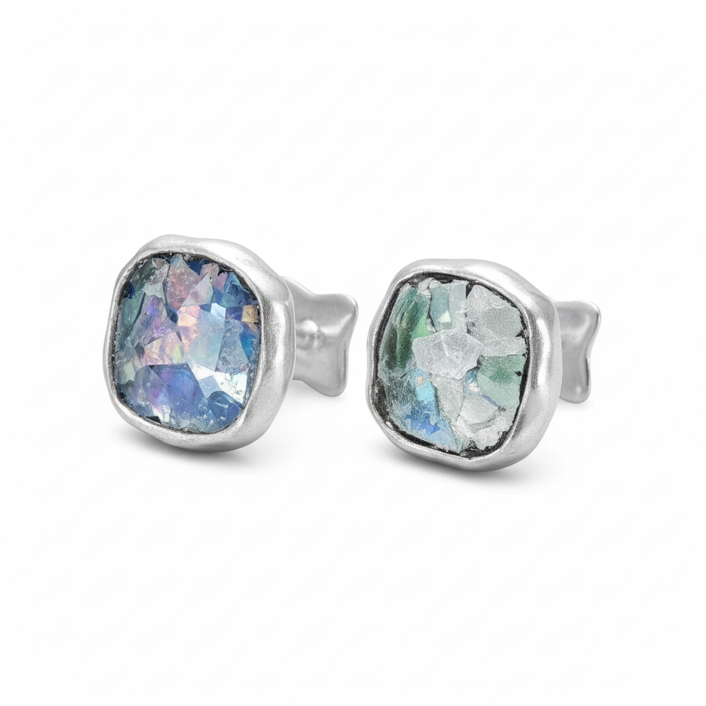 Ancient Roman glass cufflinks high-angle oblique view