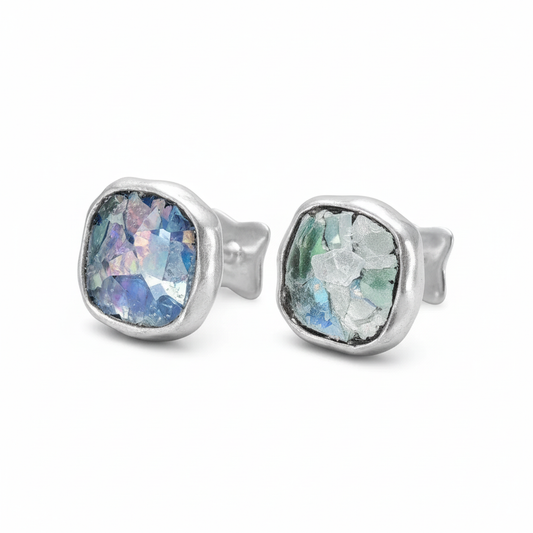 Ancient Roman glass cufflinks high-angle oblique view