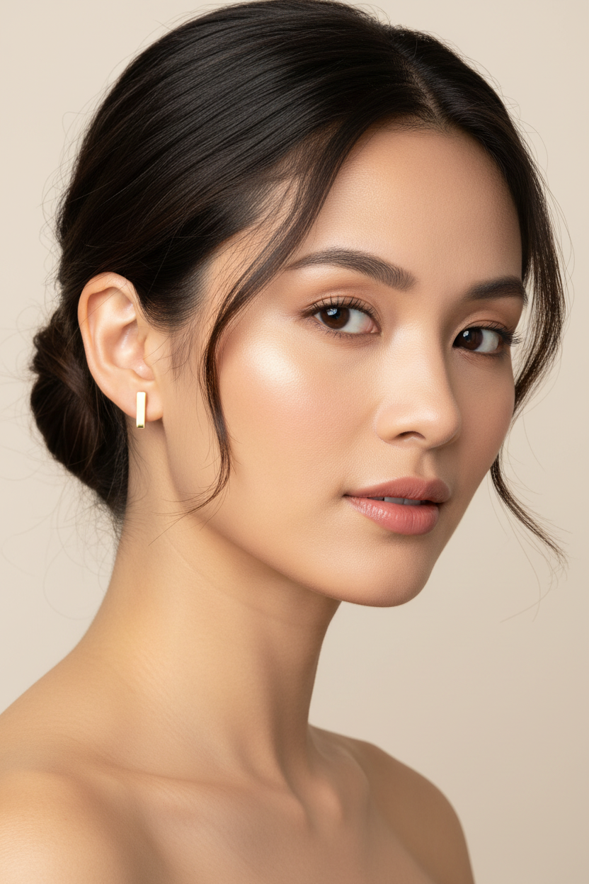 Asian Model Gold Bar Studs