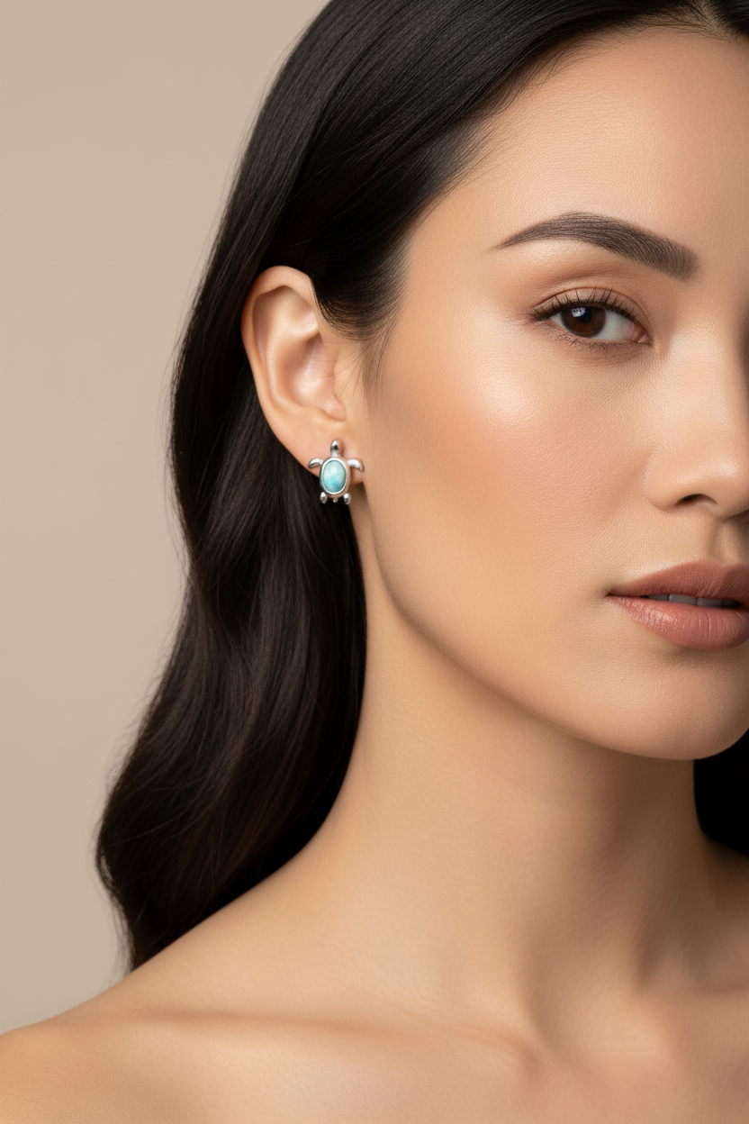 Asian Model Larimar Turtle Studs