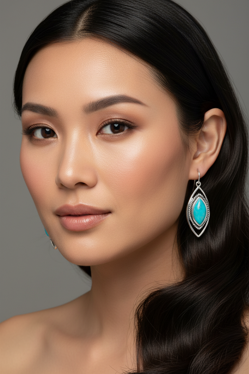 Asian Model Marquise Turquoise Earrings