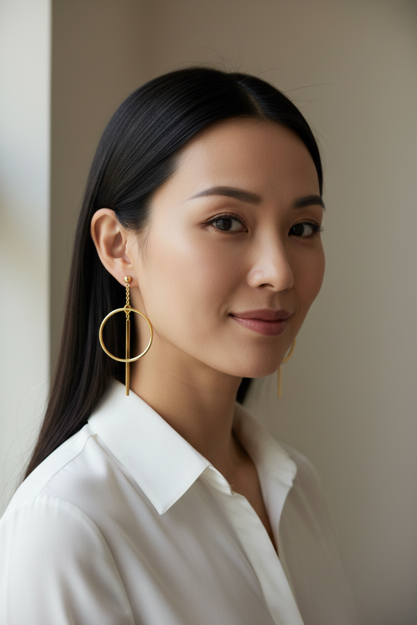 Asian woman with kinetic golden earrings