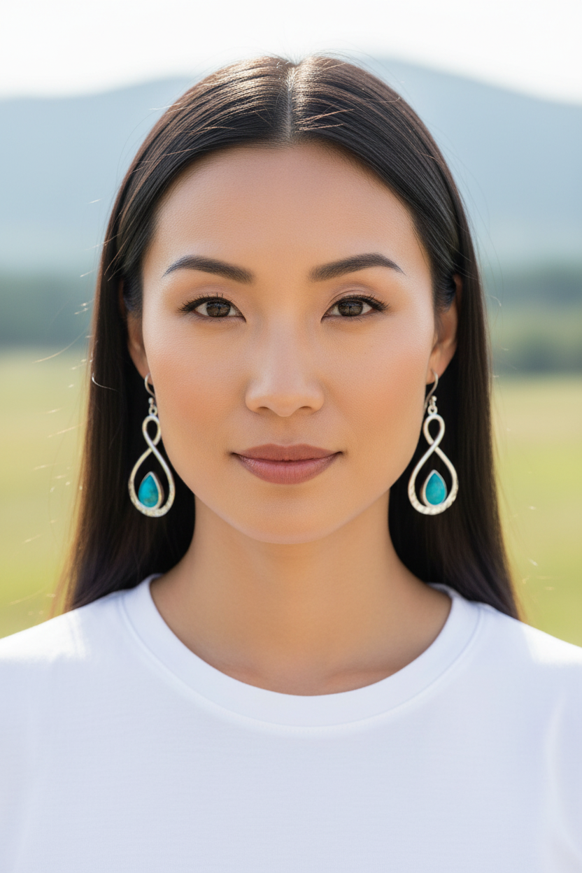 Asian woman with meaningful symbolic earrings