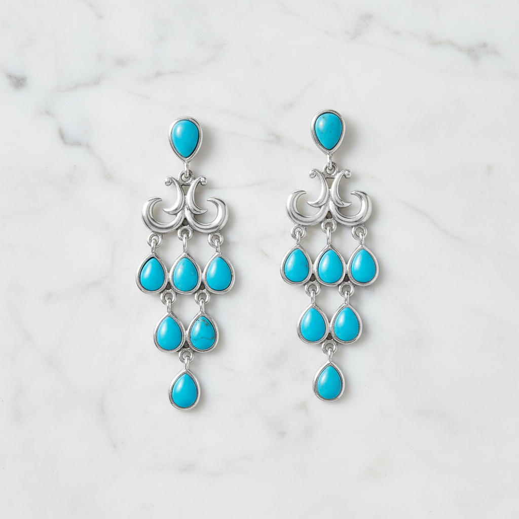 Azure cascade earrings on white marble