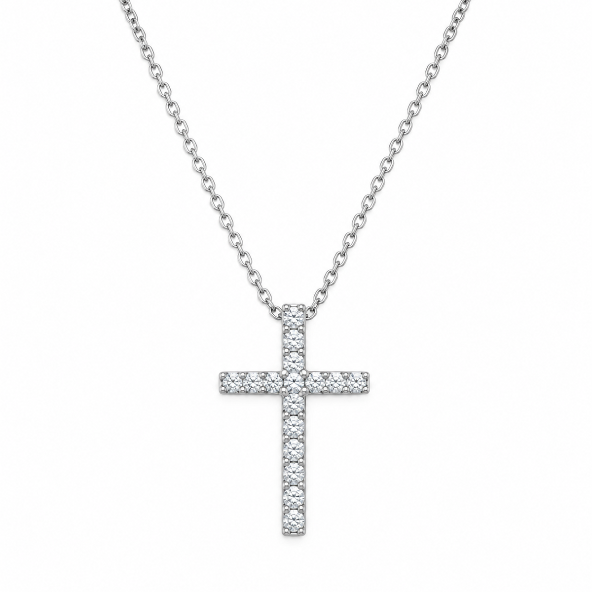 CZ Cross Necklace 925 Sterling Silver 1.8mm Pavé 22x15mm Lobster Clasp 16in