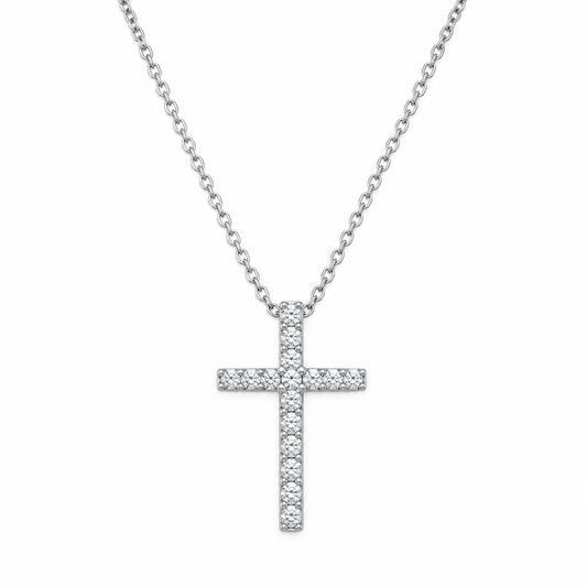 CZ Cross Necklace 925 Sterling Silver 1.8mm Pavé 22x15mm Lobster Clasp 16in