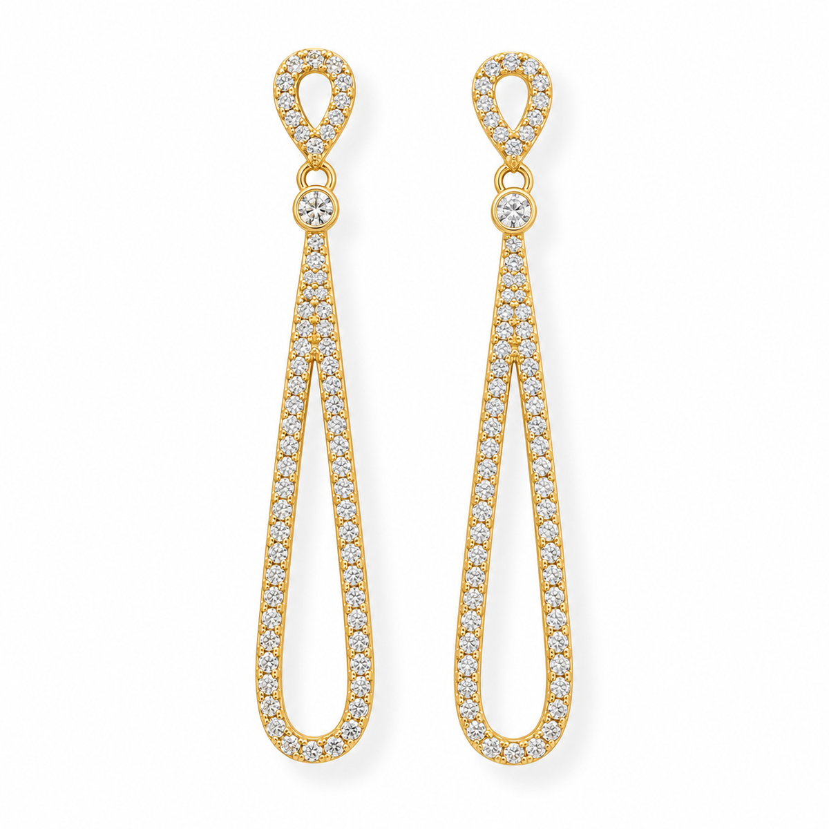 152 CZ Pear Drop Dangle Earrings 14K Gold Plated 925 Sterling Silver 47mm