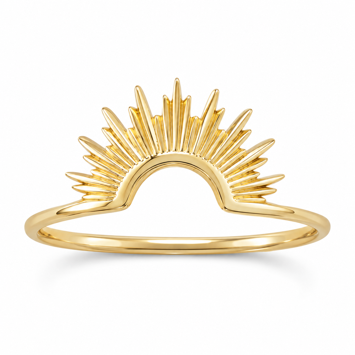 14K Gold Plated Intricate Sun Design Ring 925 Silver 1.2mm Band Sizes 5-9