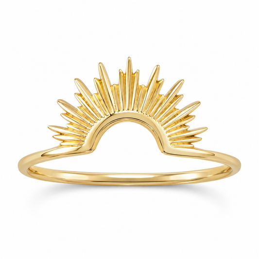 14K Gold Plated Intricate Sun Design Ring 925 Silver 1.2mm Band Sizes 5-9