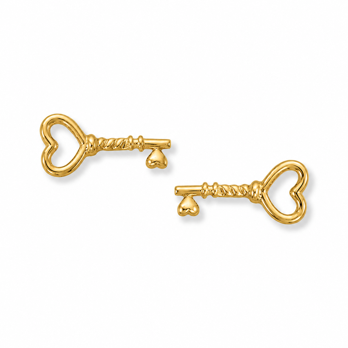 Heart Key Stud Earrings 14K Gold Plated 925 Sterling Silver 14.3mm