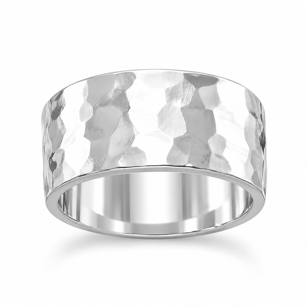 Hammered Band Ring 925 Sterling Silver 8mm Wide Unisex Sizes 6-13