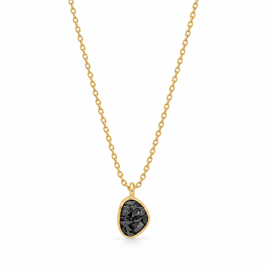 Natural Diamond Chip Necklace 14K Gold Plated 925 Silver Resin Freeform 10x7.8mm