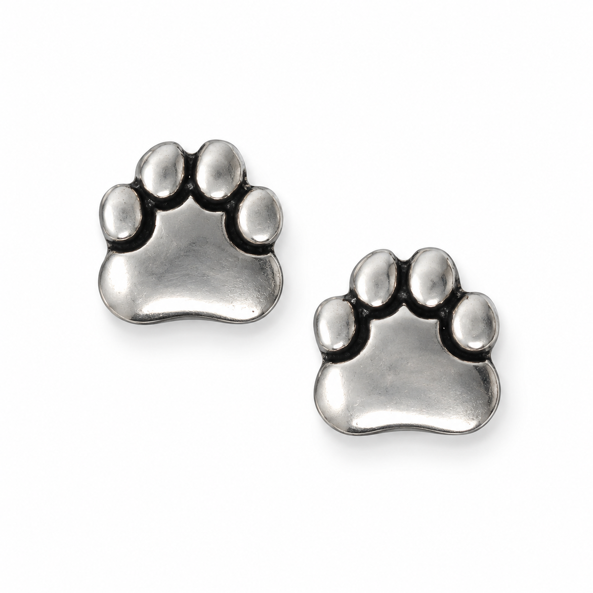 Oxidized Paw Print Stud Earrings 925 Sterling Silver 10mm Stainless Steel Post