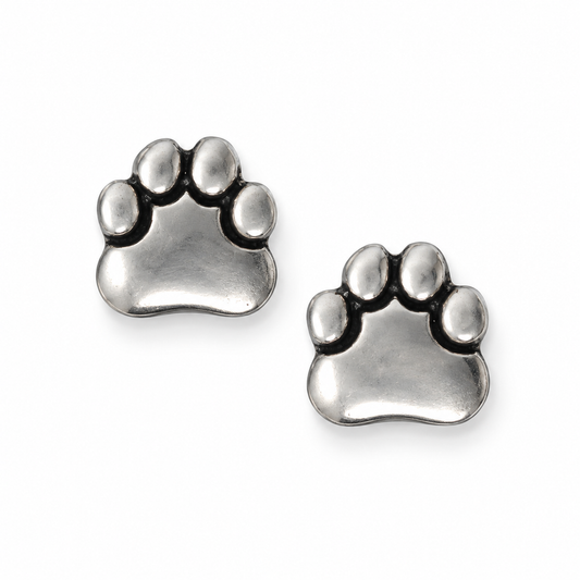 Oxidized Paw Print Stud Earrings 925 Sterling Silver 10mm Stainless Steel Post