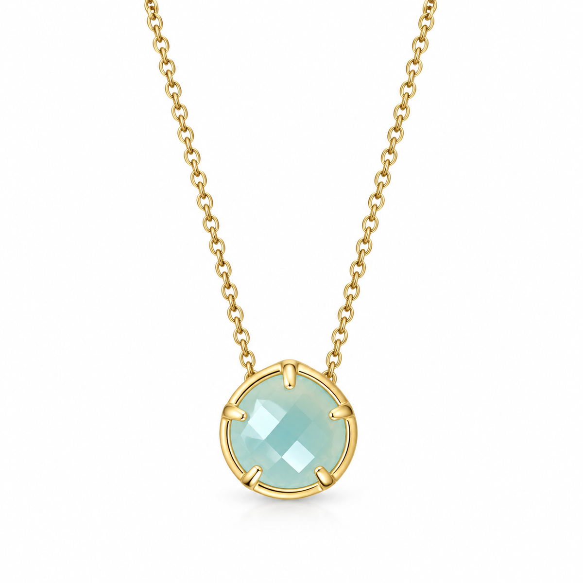Aqua Chalcedony Slide Necklace 14K Gold Plated 925 Silver Pear Fancy Cut 8mm 16+2