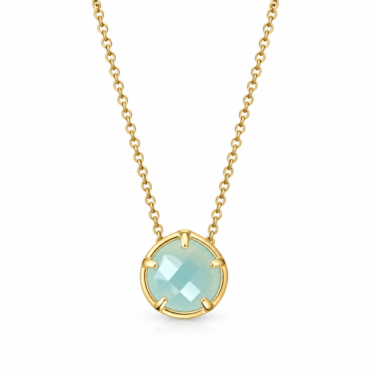 Aqua Chalcedony Slide Necklace 14K Gold Plated 925 Silver Pear Fancy Cut 8mm 16+2