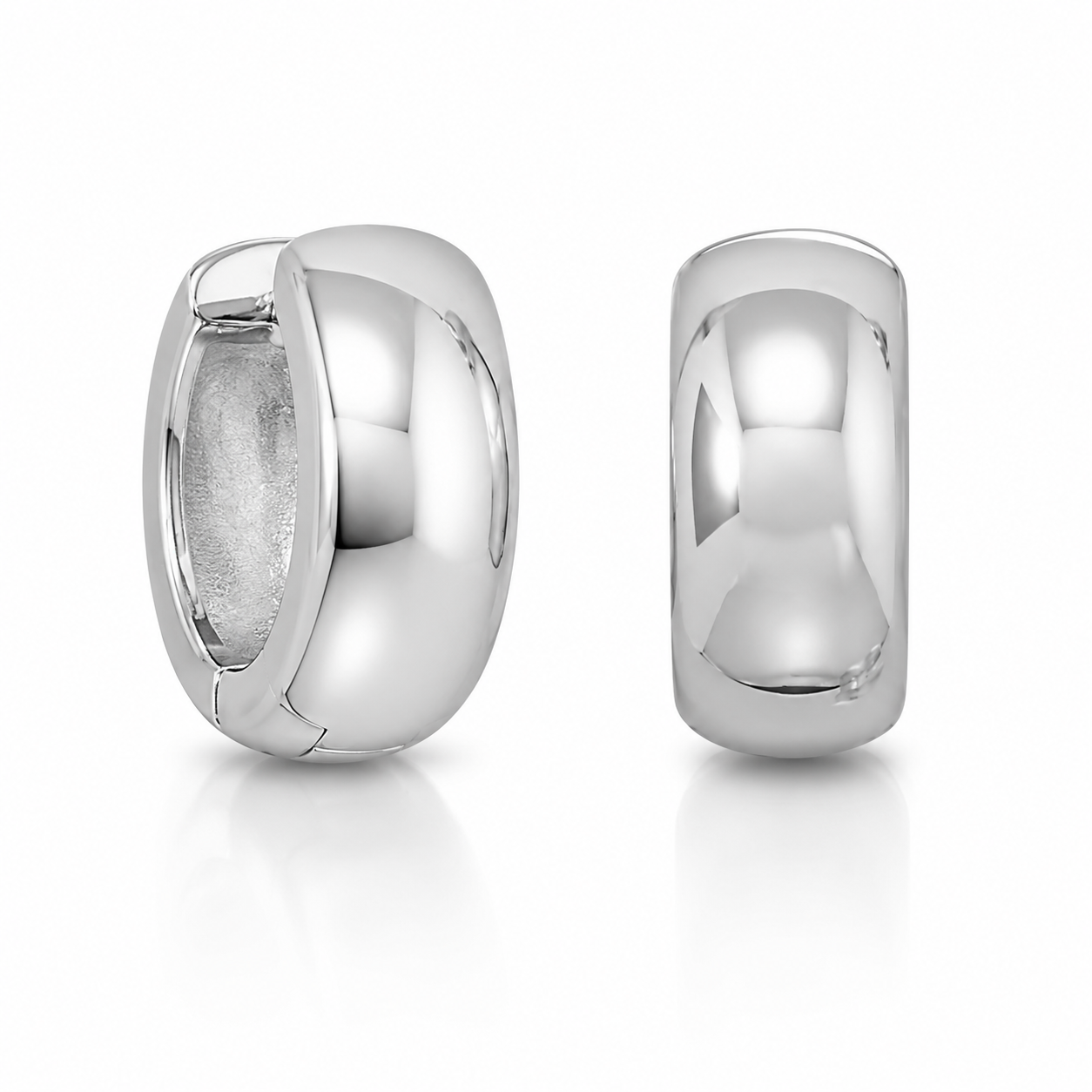 Wide Huggie Hoop Earrings Rhodium Plated 925 Sterling Silver 15mm 6mm Wide