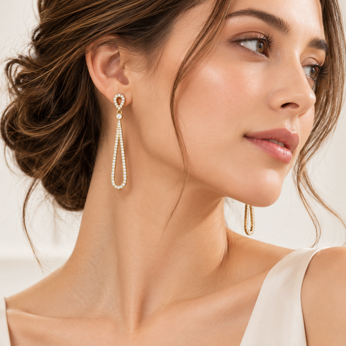 152 CZ Pear Drop Dangle Earrings 14K Gold Plated 925 Sterling Silver 47mm