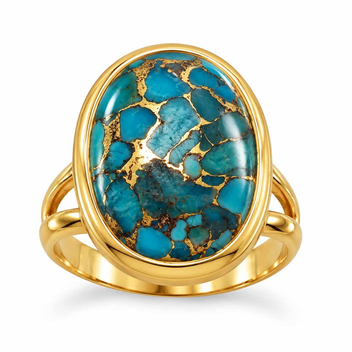 14K Gold Plated Stabilized Turquoise Ring 925 Silver 13x17.5mm 4mm Sizes 6-10
