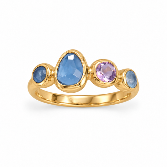 14K Gold Plated Amethyst Chalcedony Blue Glass Ring 4mm 3mm 5x7mm 2.3mm Sizes 6-9