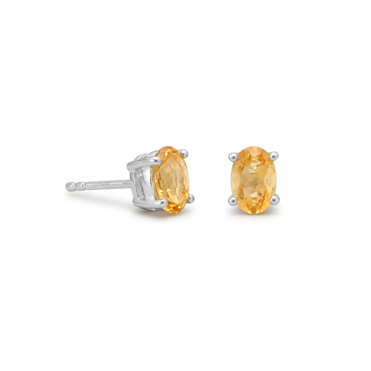 Oval Faceted Citrine Stud Earrings 925 Sterling Silver 4mm x 6mm