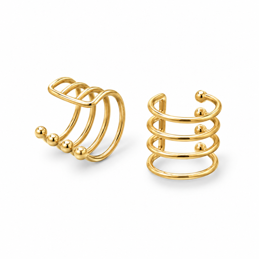 Four Row Adjustable Ear Cuffs 14K Gold Plated 925 Sterling Silver 9.5mm