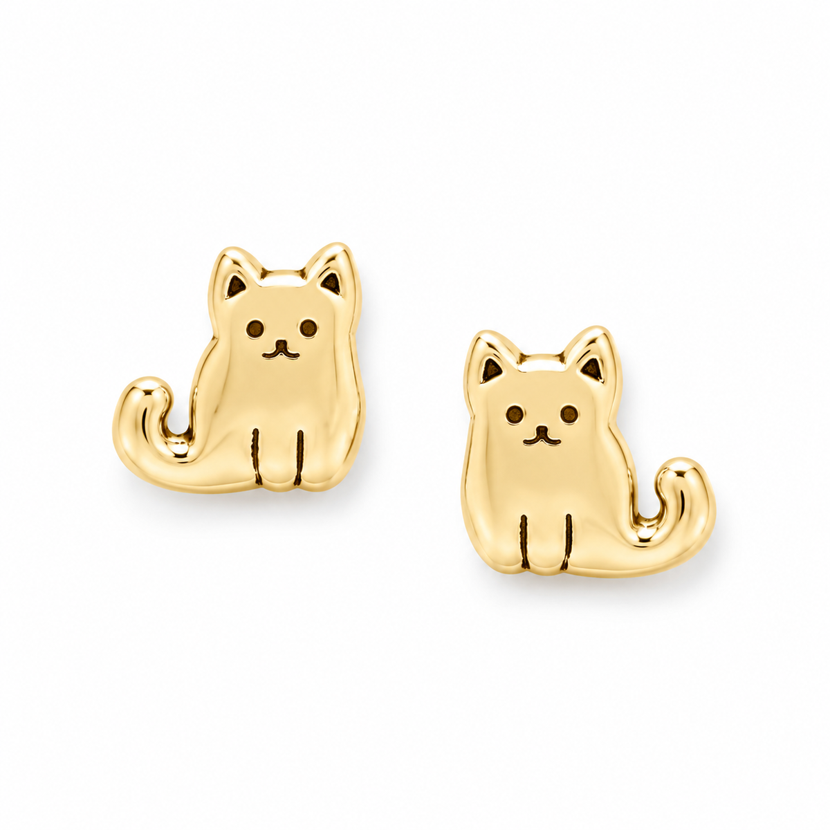Sitting Kitty Cat Stud Earrings 14K Gold Plated 925 Sterling Silver 5.4mm
