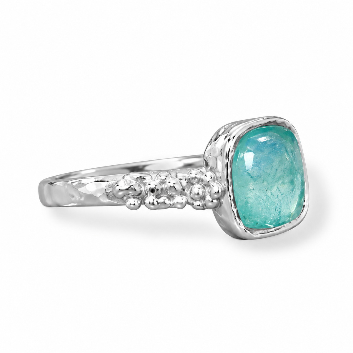 Square Aqua Roman Glass Pebble Band Ring 925 Silver 9.5mm 2.5mm Sizes 6-9 w/ CoA