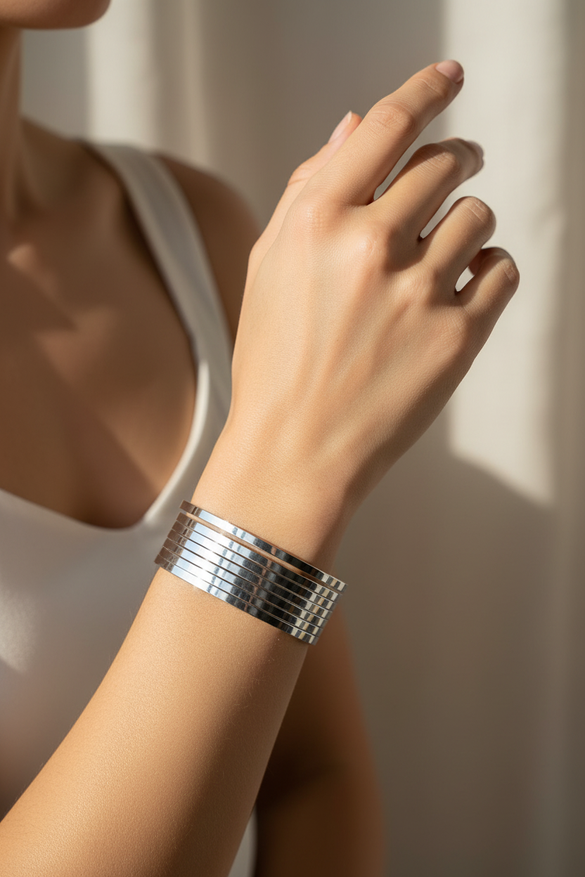 Beautiful model wearing 7-piece bangle set - elegant