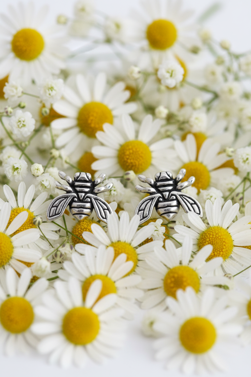 Bee earrings on daisies