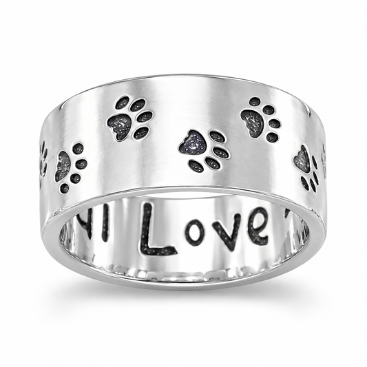 Oxidized Paw Print Band Ring 925 Sterling Silver 7mm Unconditional Love