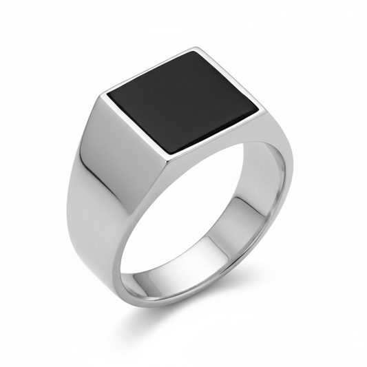 Black onyx signet ring high-angle oblique view