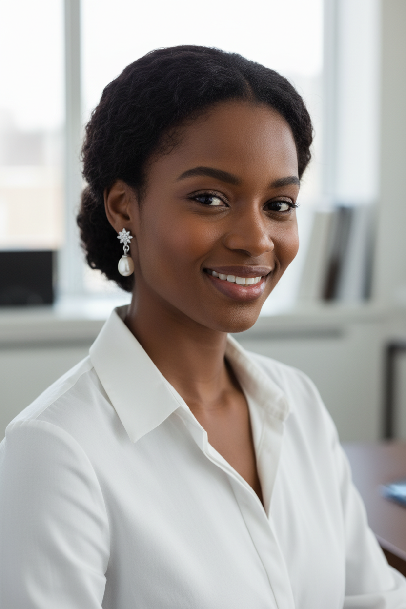 Black woman in professional setting wearing earrings