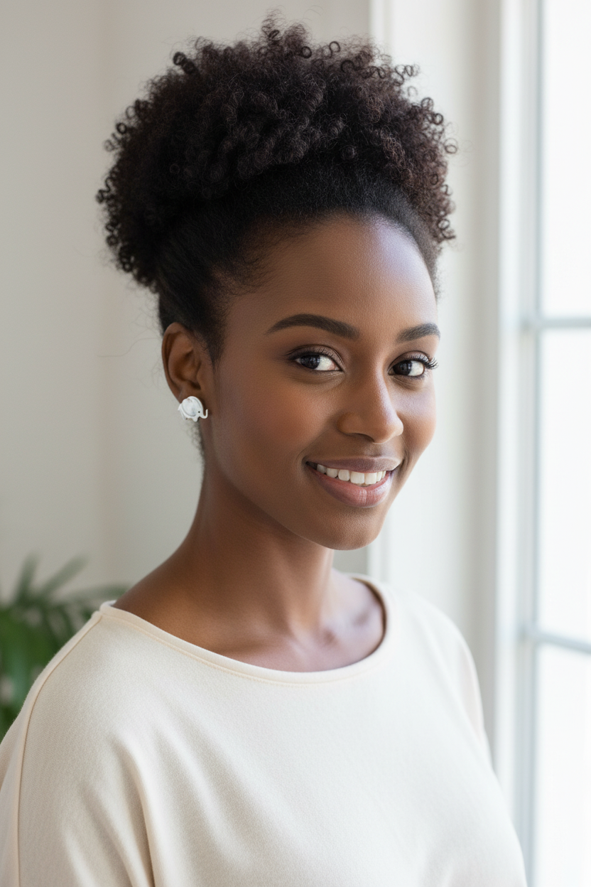Black woman with charming elephant studs