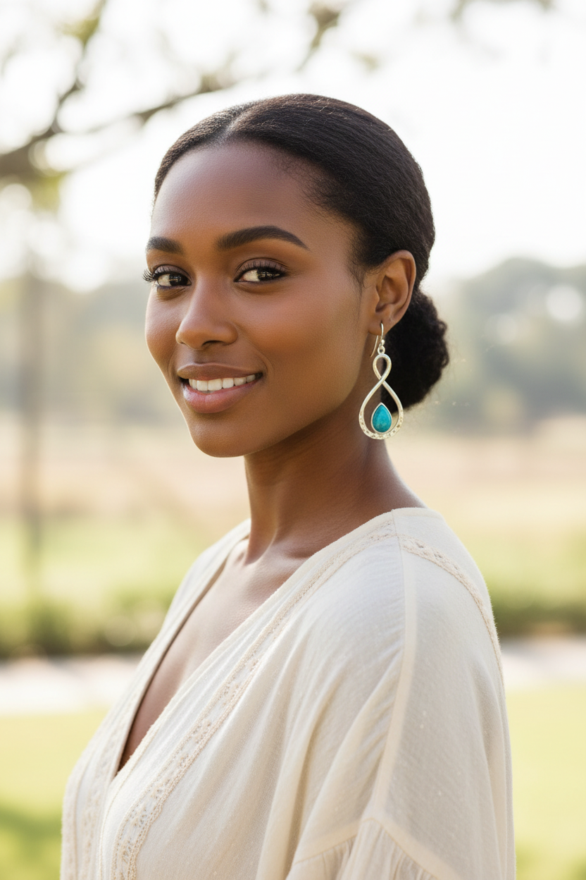 Black woman with meaningful infinity earrings