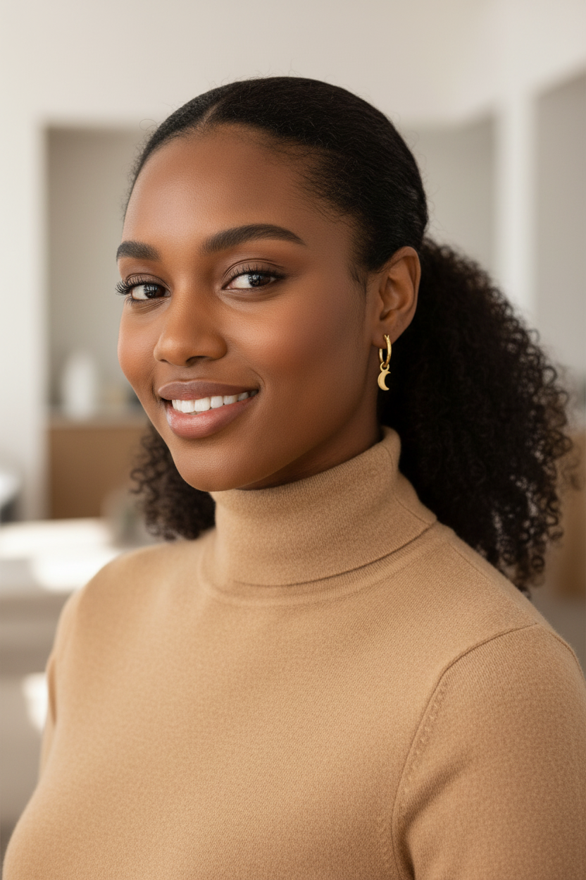 Black woman with mismatched golden celestial hoops