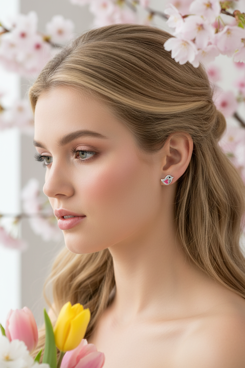 Blonde model with spring flowers