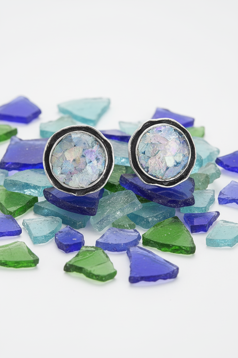 Blue Green Purple Glass Shards Roman Glass Studs